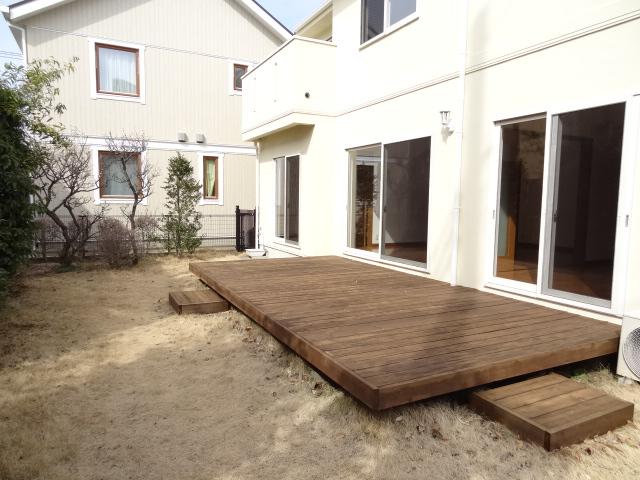 Garden. Garden with a wood deck