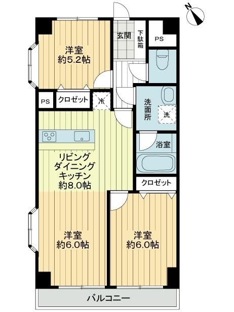 Floor plan. 2LDK, Price 17.8 million yen, Occupied area 56.45 sq m , Balcony area 5.45 sq m