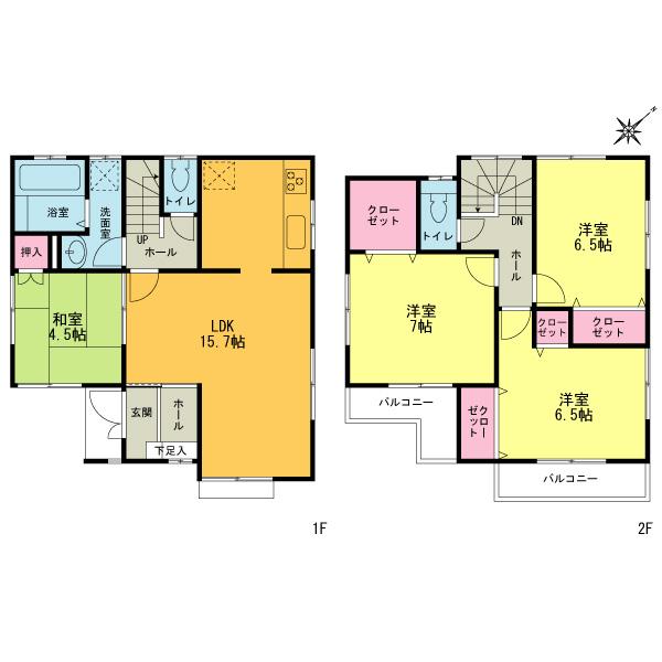 Floor plan. (Building 2), Price 46,800,000 yen, 4LDK, Land area 93.7 sq m , Building area 96.05 sq m