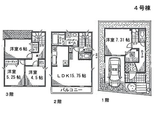 Floor plan. (4 Building), Price 49,800,000 yen, 4LDK, Land area 68.02 sq m , Building area 103.5 sq m
