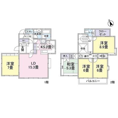 Floor plan. 5LD ・ K type! Building area First floor 65.88 sq m ・ Second floor 61.60 sq m total
