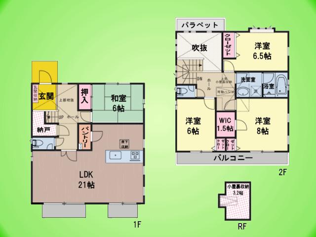 Floor plan. (Building 2), Price 61,800,000 yen, 4LDK+S, Land area 177.08 sq m , Building area 120.01 sq m