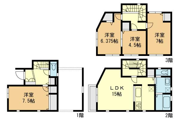 Floor plan. (7 Building), Price 47,800,000 yen, 4LDK, Land area 65.38 sq m , Building area 114.27 sq m