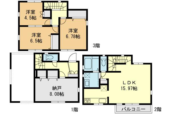 Floor plan. (8 Building), Price 45,800,000 yen, 3LDK+S, Land area 66.55 sq m , Building area 119.1 sq m
