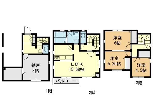 Floor plan. (9 Building), Price 45,800,000 yen, 3LDK+S, Land area 66.61 sq m , Building area 128.33 sq m