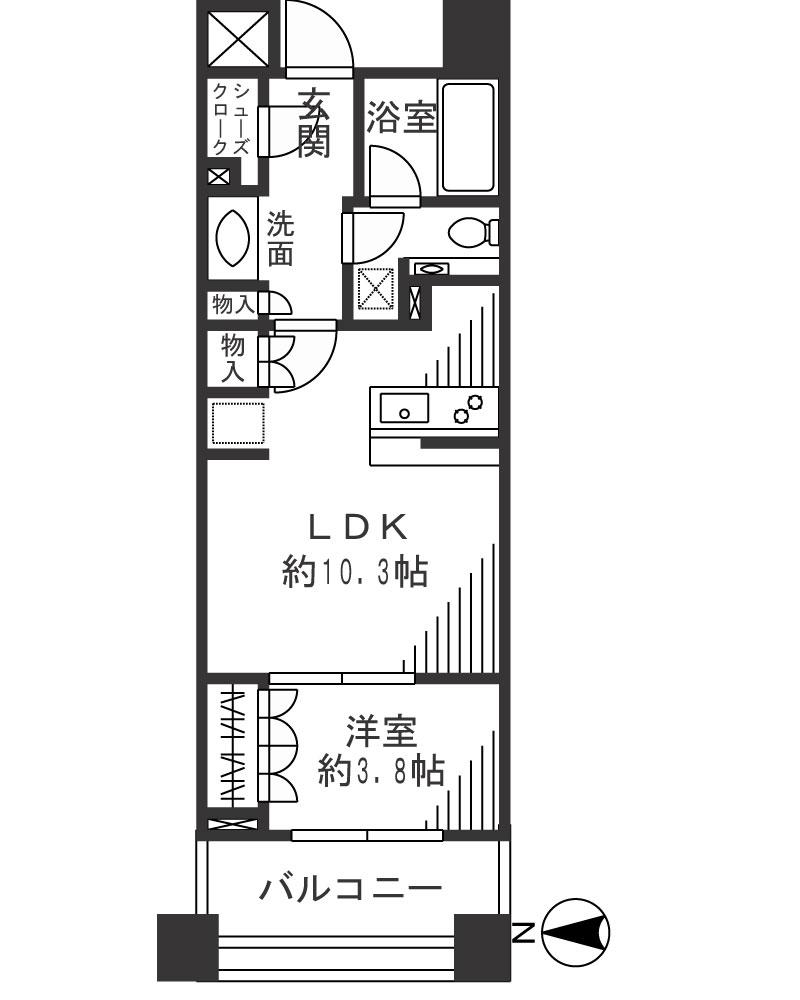 Floor plan. 1LDK, Price 21,800,000 yen, Occupied area 37.05 sq m , Balcony area 6.42 sq m