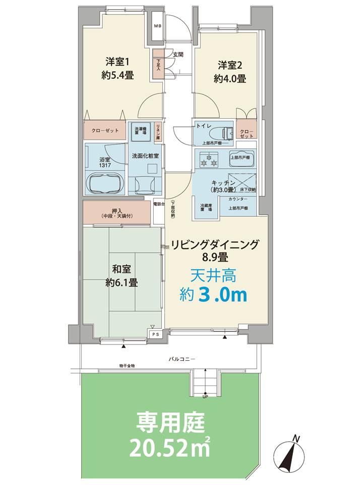 Floor plan. 3LDK, Price 33,980,000 yen, Occupied area 60.94 sq m , Balcony area 6.6 sq m