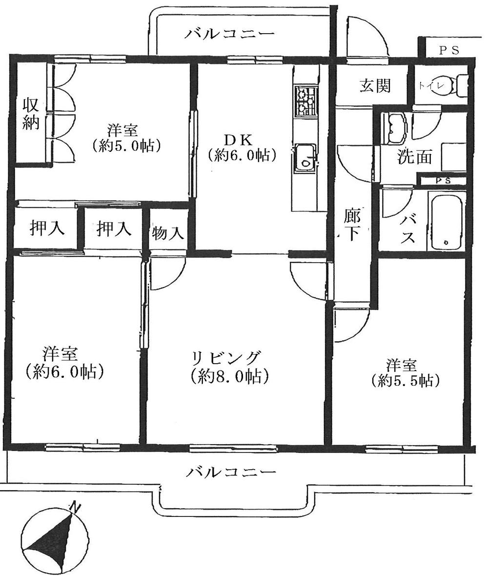 Floor plan. 3LDK, Price 11.5 million yen, Occupied area 69.75 sq m , Balcony area 14.15 sq m 3LDK