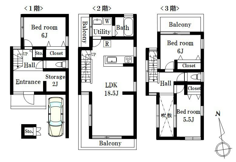 Floor plan. 49,800,000 yen, 3LDK, Land area 65.85 sq m , Building area 120.07 sq m 3 Building