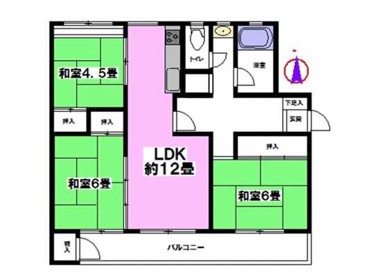 Floor plan. 3LDK type 65.92 sq m