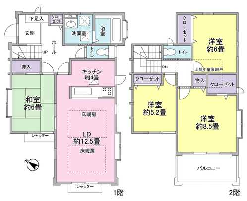 Floor plan. Building area 104.33 sq m . Floor plan of 4LDK type. LD in part floor heating