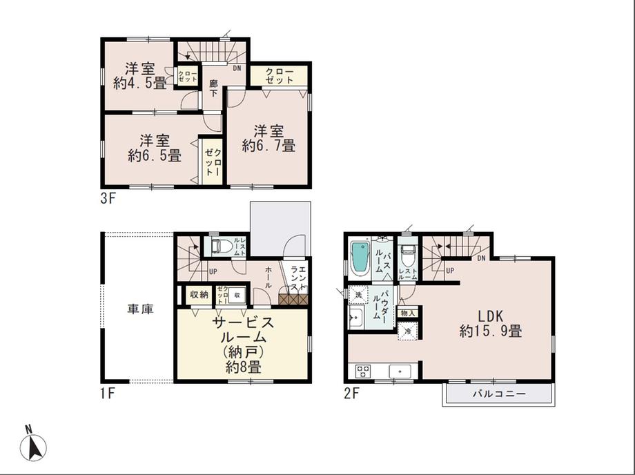 Floor plan. 45,800,000 yen, 3LDK+S, Land area 66.55 sq m , Building area 104.2 sq m