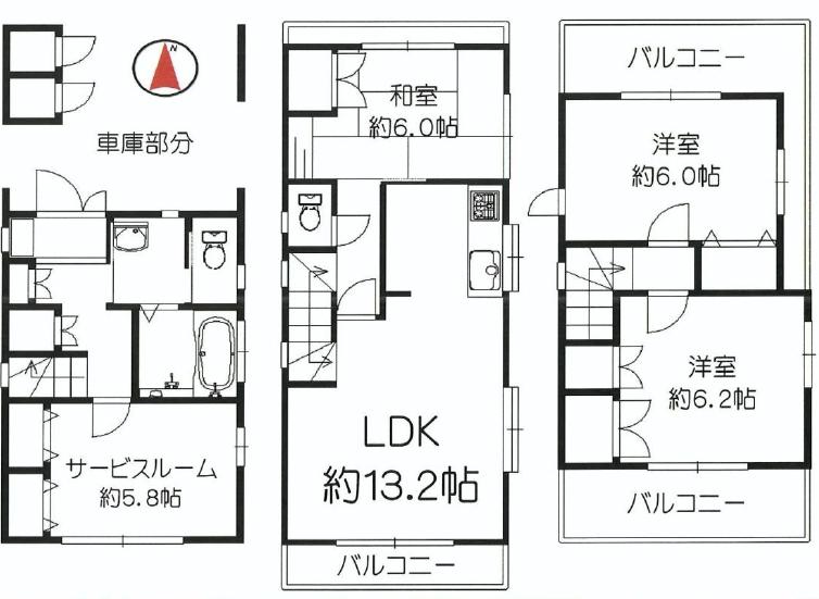 Floor plan. 44,800,000 yen, 3LDK + S (storeroom), Land area 69.86 sq m , It is a building area of ​​102.45 sq m 3SLDK each room firm space is taken