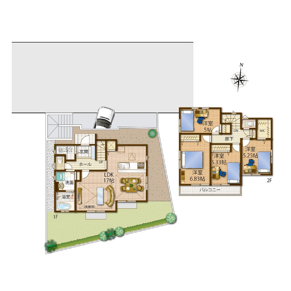 Floor plan. 50,800,000 yen, 4LDK, Land area 125.28 sq m , The south side of the garden space is attractive which lasts from LDK of building area 96.89 sq m 17 Pledge. Also look out for rich storage space.