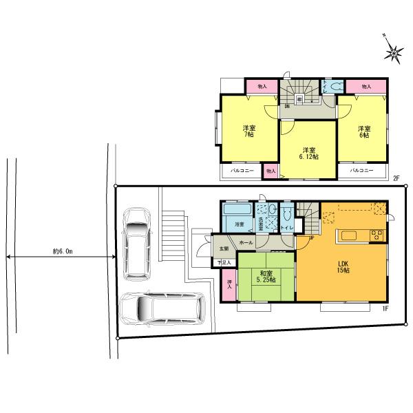 Floor plan. 51,800,000 yen, 4LDK, Land area 126.94 sq m , Building area 94.39 sq m 4LDK car space two possible