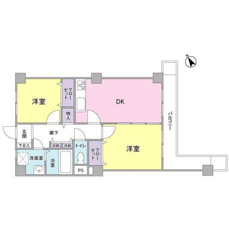 Floor plan. 2DK, Price 14,980,000 yen, Occupied area 51.42 sq m , 2DK of balcony area 8.17 sq m south-facing