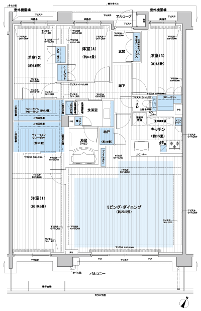 Floor: 4LDK + 2WIC + N, the occupied area: 123.25 sq m, Price: TBD