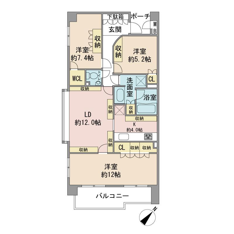 Floor plan. 3LDK, Price 48,900,000 yen, Occupied area 87.06 sq m , Balcony area 10.53 sq m floor plan