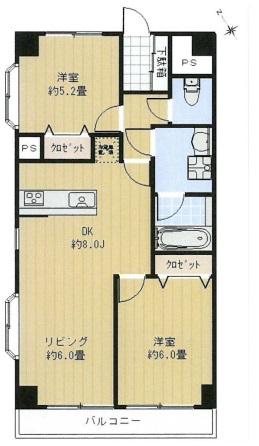 Floor plan. 2LDK, Price 17.8 million yen, Occupied area 56.45 sq m , Balcony area 5.45 sq m