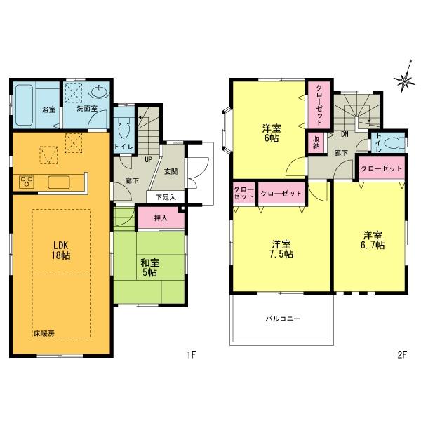 Floor plan. (1 Building), Price 54,800,000 yen, 4LDK, Land area 163.31 sq m , Building area 101.84 sq m
