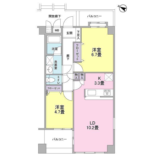 Floor plan. 2LDK, Price 19,800,000 yen, Footprint 56.8 sq m , Balcony area 5 sq m LDK12 quires more. Renovated.