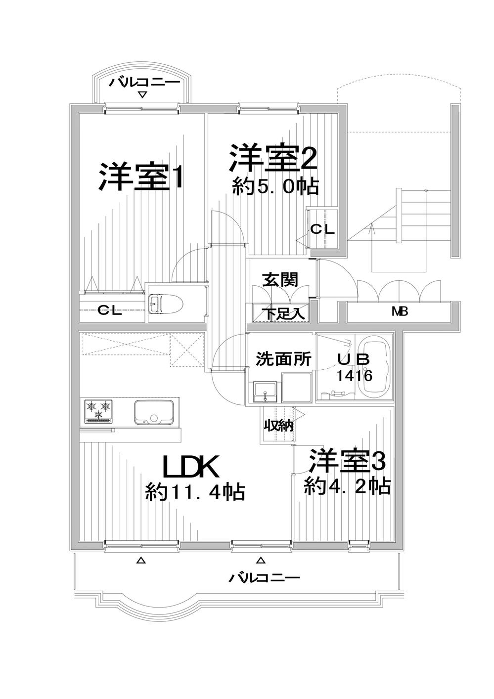 Floor plan. 3LDK, Price 22,400,000 yen, Occupied area 57.64 sq m , Balcony area 7.9 sq m storage also abundantly available. Per yang, Ventilation is good. Floor plan will be inverted type.