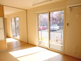 Living and room. LDK of air conditioning installation, There is a partition glass door between the Western-style