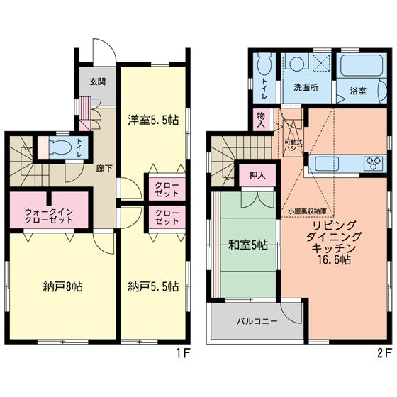 Floor plan. (E Building), Price 43,800,000 yen, 4LDK, Land area 90.06 sq m , Building area 97.09 sq m