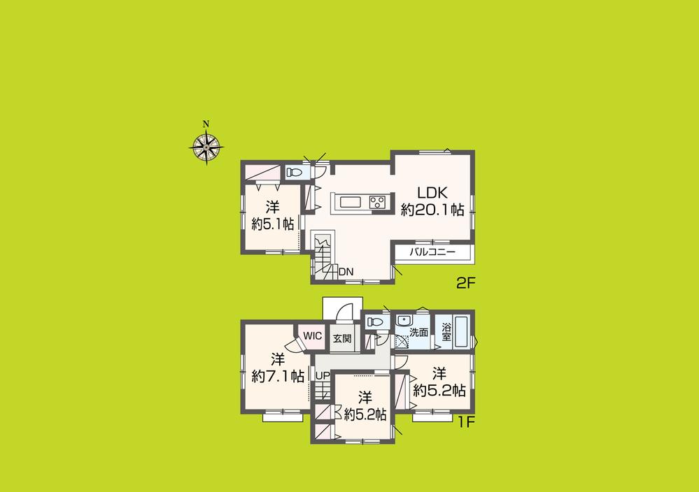 Floor plan. (Building 2), Price 38,800,000 yen, 4LDK, Land area 125.04 sq m , Building area 97.5 sq m