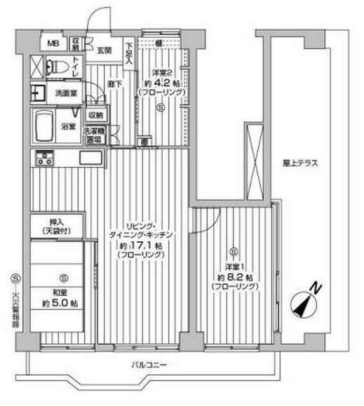 Floor plan. 3LDK, Price 37,800,000 yen, Occupied area 71.33 sq m , Balcony area 34.94 sq m