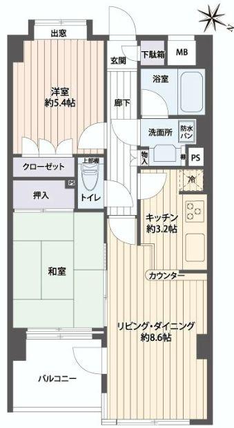 Floor plan. 2LDK, Price 24,900,000 yen, Occupied area 53.78 sq m , Balcony area 5.22 sq m