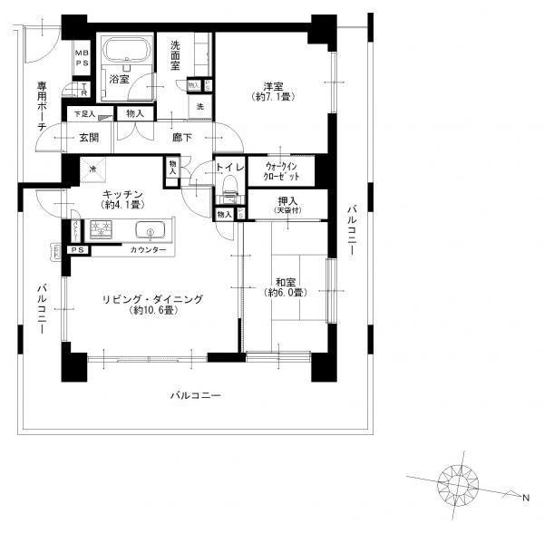 Floor plan. 2LDK, Price 31,900,000 yen, Occupied area 66.04 sq m , Balcony area 33.94 sq m