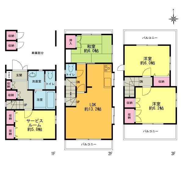 Floor plan. 45,800,000 yen, 3LDK+S, Land area 69.86 sq m , Building area 102.45 sq m