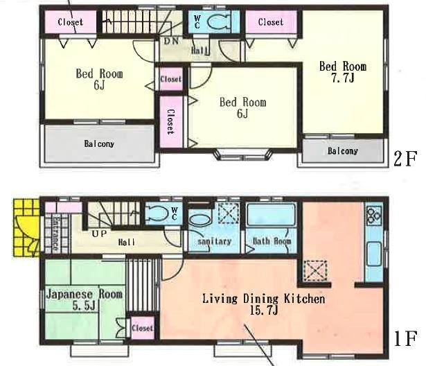 Floor plan. (1 Building), Price 49,800,000 yen, 4LDK, Land area 100.08 sq m , Building area 96.05 sq m