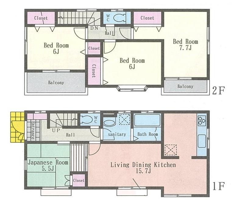 Floor plan. (1 Building), Price 49,800,000 yen, 4LDK, Land area 100.08 sq m , Building area 96.05 sq m