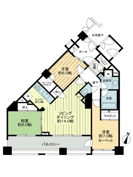 Floor plan. 3LDK, Price 34,800,000 yen, Occupied area 85.31 sq m , Balcony area 17.47 sq m