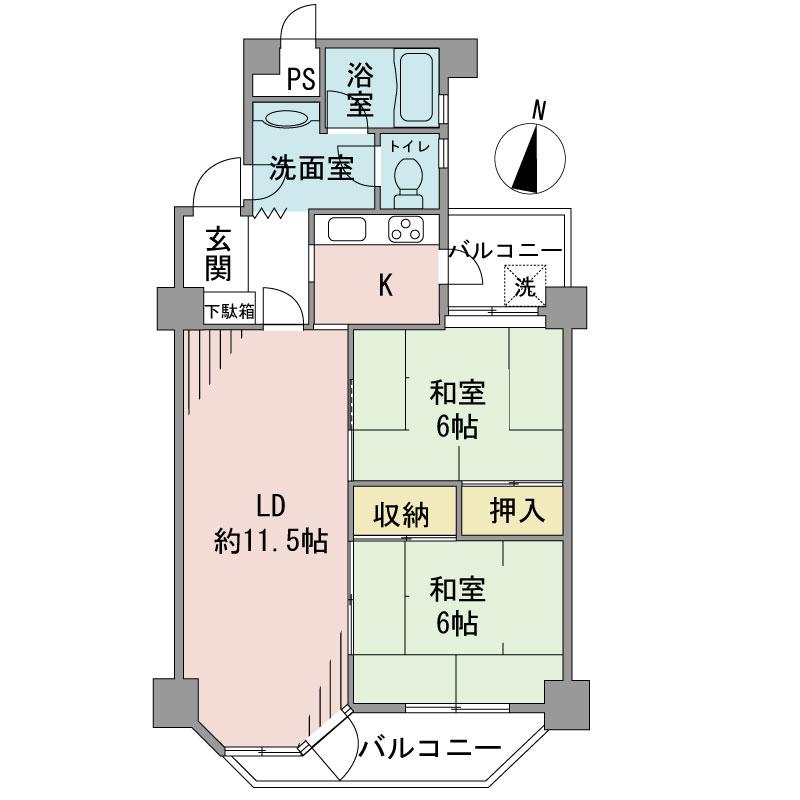 Floor plan. 2LDK, Price 9.9 million yen, Occupied area 60.42 sq m , Balcony area 8.84 sq m floor plan