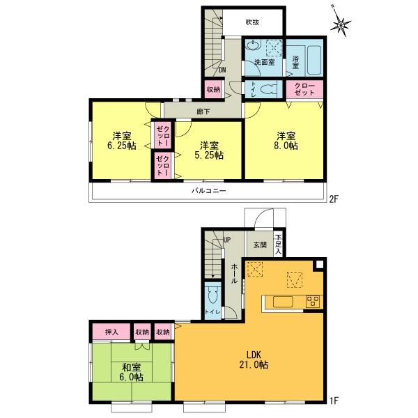 Floor plan. (1 Building), Price 62,800,000 yen, 4LDK, Land area 142.96 sq m , Building area 112.2 sq m