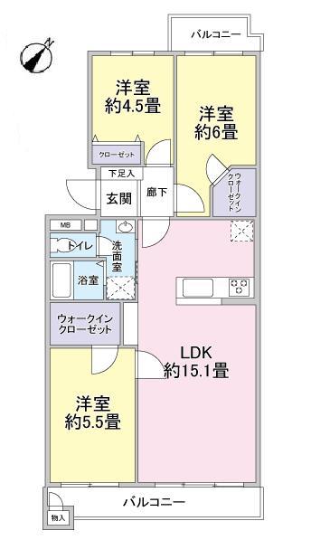 Floor plan. 3LDK, Price 26,800,000 yen, Occupied area 70.46 sq m , Balcony area 11.17 sq m