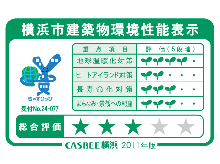 Building structure.  [CASBEE Yokohama] And "CASBEE Yokohama" is, Based on such as regional characteristics and institutions of Yokohama, This is a system that displays the efforts to reduce the environmental performance and the environmental impact of buildings in five steps.