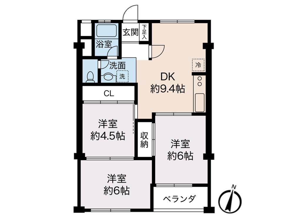 Floor plan. 3DK, Price 10.8 million yen, Occupied area 58.59 sq m , Balcony area 3 sq m