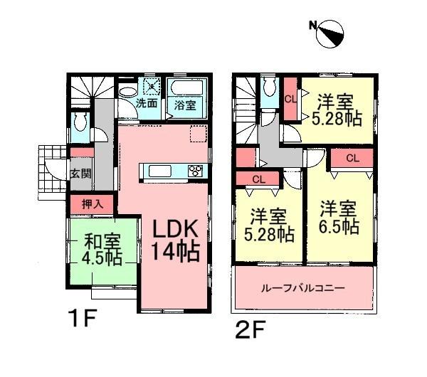 Floor plan. 33,200,000 yen, 4LDK, Land area 109.33 sq m , Building area 86.94 sq m spacious roof balcony is a welcoming space.