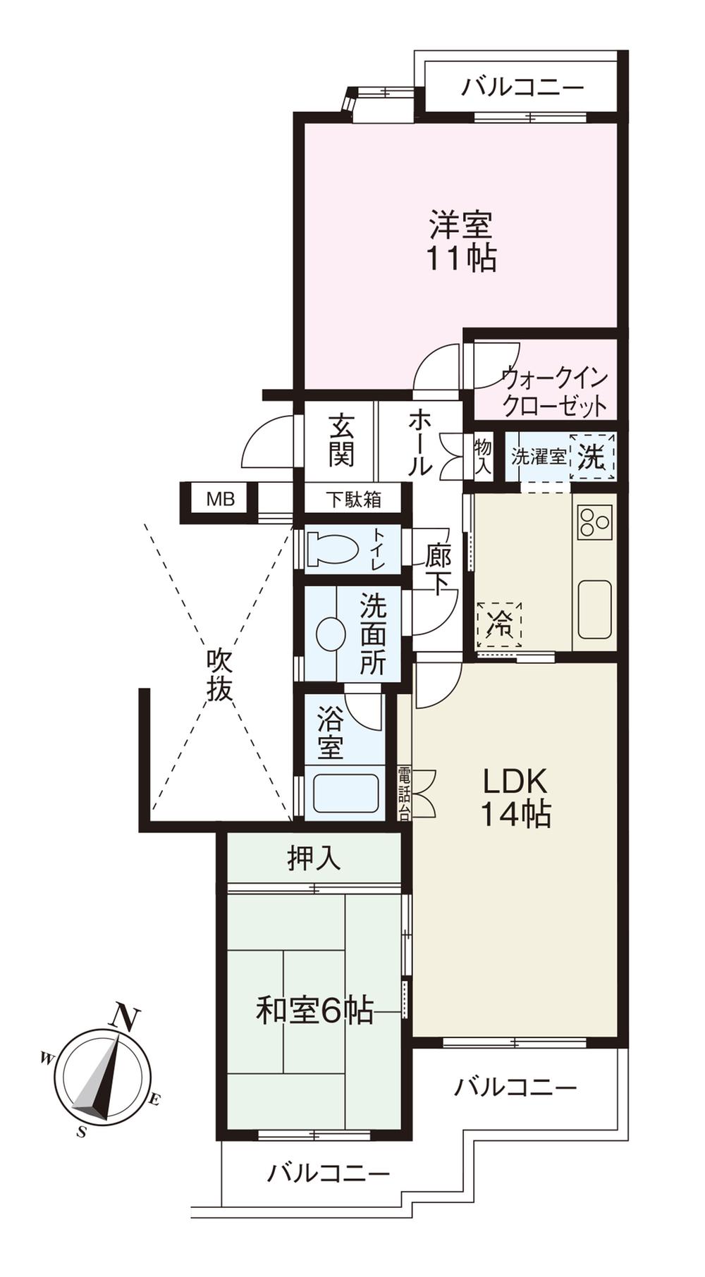 Floor plan. 2LDK + S (storeroom), Price 22,800,000 yen, Occupied area 76.42 sq m , Balcony area 12.24 sq m