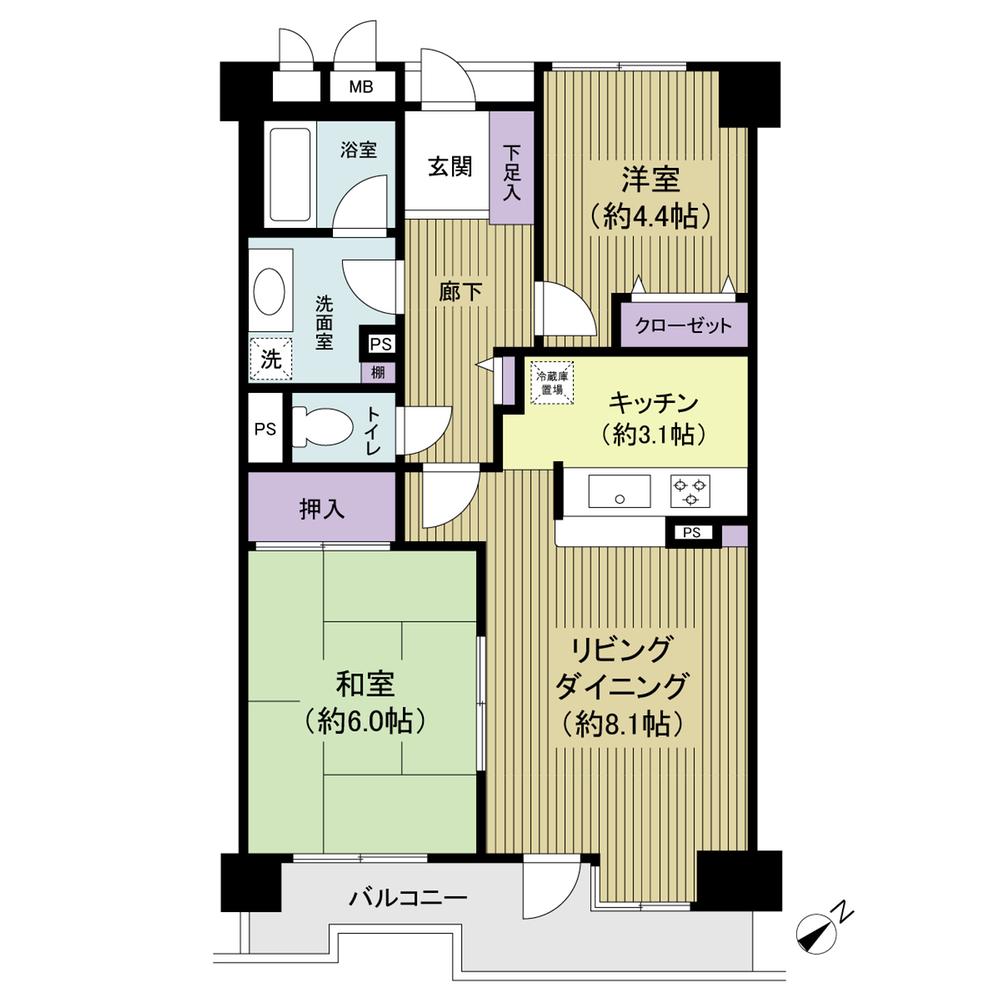 Floor plan. 2LDK, Price 18.3 million yen, Occupied area 52.82 sq m , Balcony area 6.77 sq m