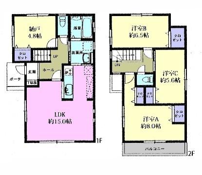 Floor plan. 40,800,000 yen, 3LDK + S (storeroom), Land area 102.37 sq m , Building area 95.11 sq m