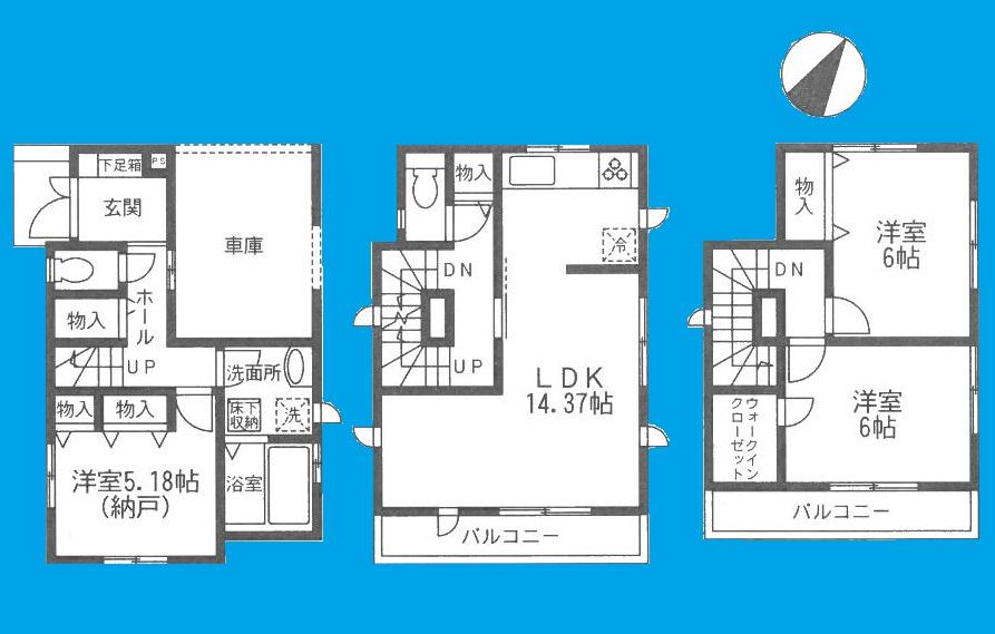 Floor plan. Price 33,800,000 yen, 3LDK, Land area 63.31 sq m , Building area 106.82 sq m