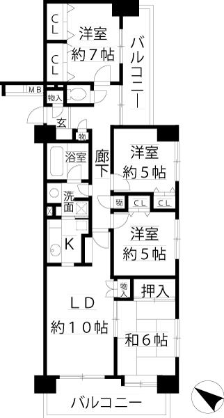Floor plan. 4LDK, Price 24,980,000 yen, Footprint 86.1 sq m , Balcony area 16.14 sq m
