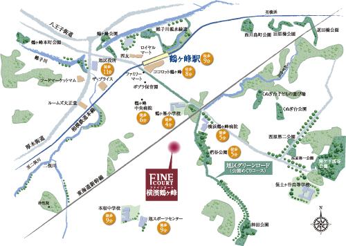 Local guide map. Sagami Railway Main Line Rapid stop "Tsurugamine" station walk 9 minutes. Leafy streets birth of all 20 House (local guide map)