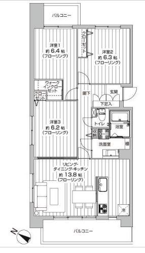 Floor plan. 3LDK, Price 19,800,000 yen, Occupied area 72.64 sq m , Balcony area 11.92 sq m sun per ・ View ・ Ventilation is good southwest angle room