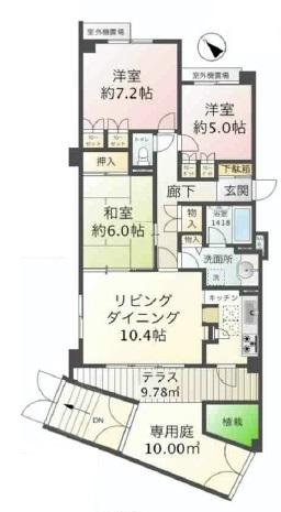 Floor plan. 3LDK, Price 23.8 million yen, Footprint 75.4 sq m , This room of detached sense of balcony area 9.78 sq m private garden.